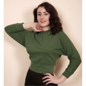 Freddies Of Pinewood Olive Green Beatnik Sweater Top Size Large 50s vintage top